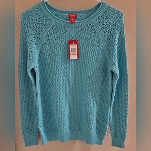 Izod Women's Pullover Teal Cable Knit Sweater 100% Cotton NWT Small